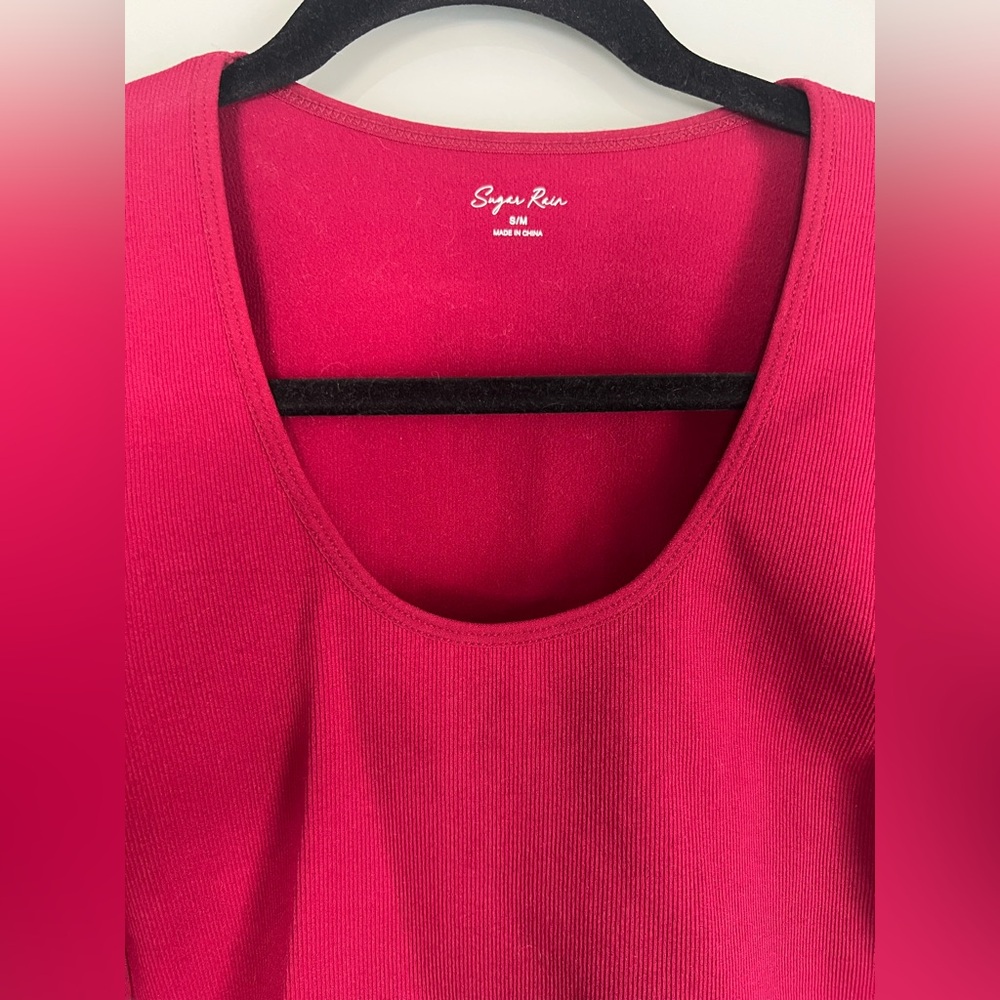 134 - Sugar Rain Women’s Scoop Neck Sheer Sleeves Cropped Long-Sleeve Top - Picture 2 of 4